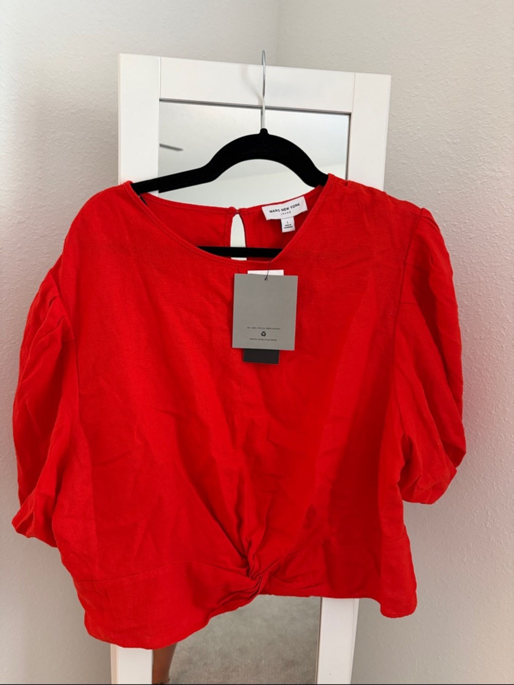 Marc New York Bright Red Knot-Front Crop Top